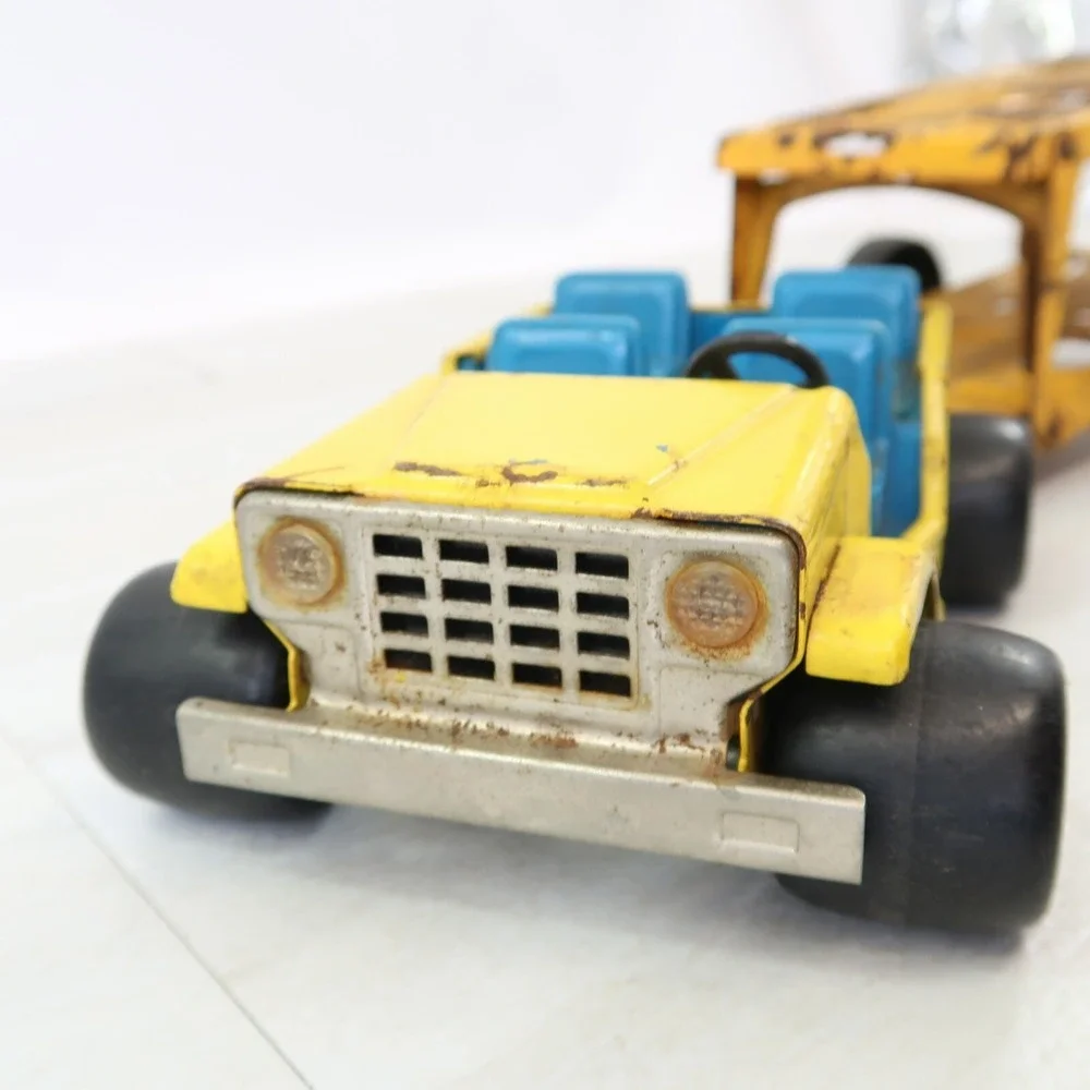 Buddy L Jeep Hauler Yellow & Blue With Trailer 2 Piece Set Vintage 1970s